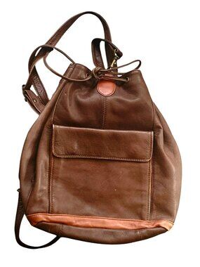 Derek Alexander Vintage Brown Leather Backpack With Adjustable Straps Plaid Lini